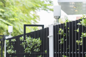 lamp on foliage fence of home